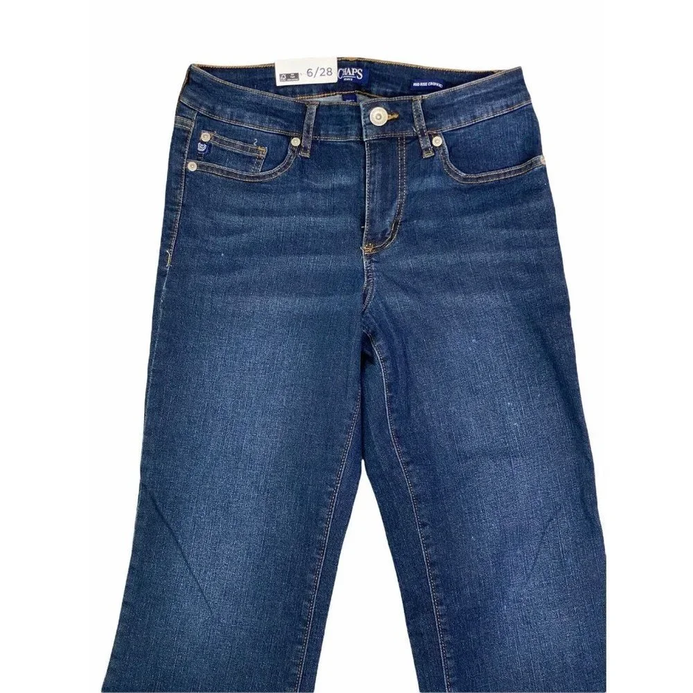 Chaps Ladies' Mid Rise Crop Kick‎ Flare Jeans Dark Blue Denim Size 6/28 NWT